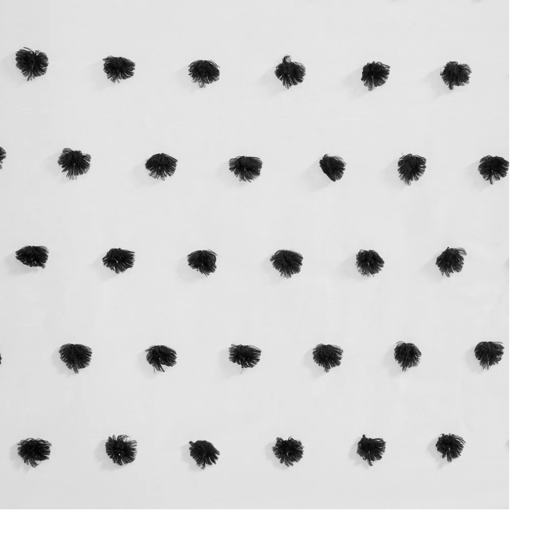 WHITE AND BLACK Pom Pom Embellished Window Panel 50″X84″