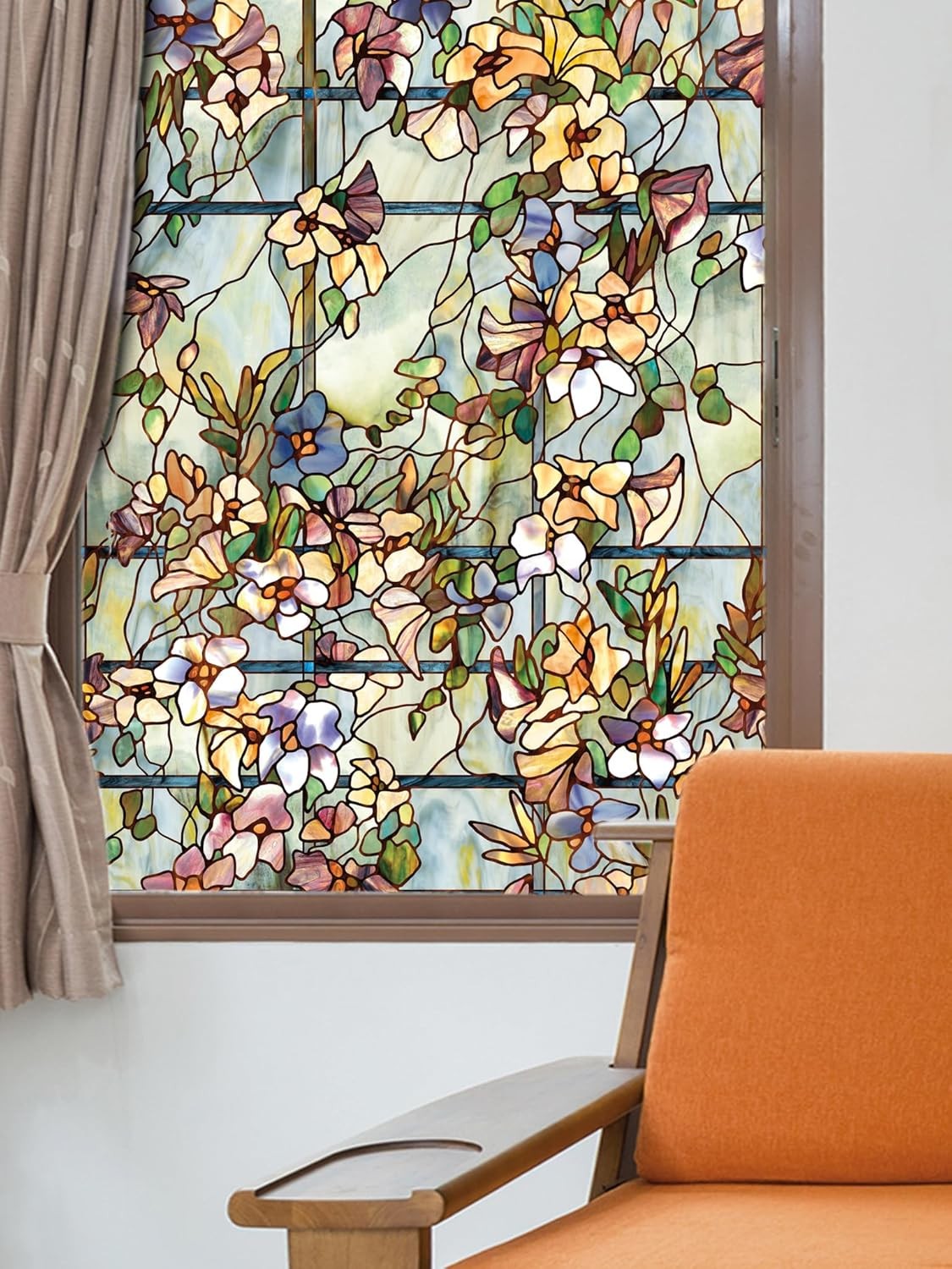 Trellis Privacy Window Film W/ Vibrant Colored Pattern Non-Adhesive & UV