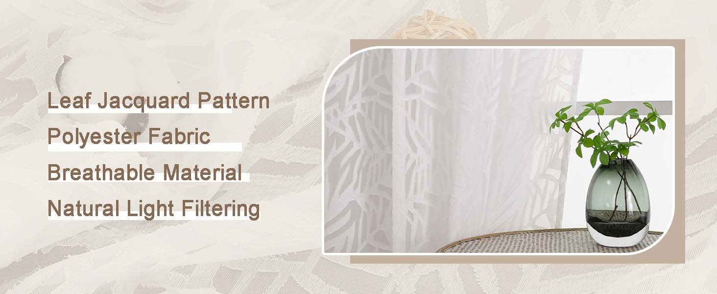 Navy Blue Sheer Curtains 72 Inches Long 2 Panels, Voile Soft Airy Leaf Jacquard