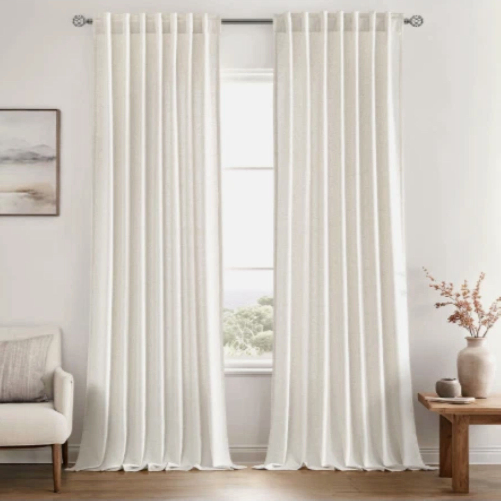 MIULEE Natural White Linen Curtains 52 x 90 Curtain Panels Drapes Semi Sheer NEW