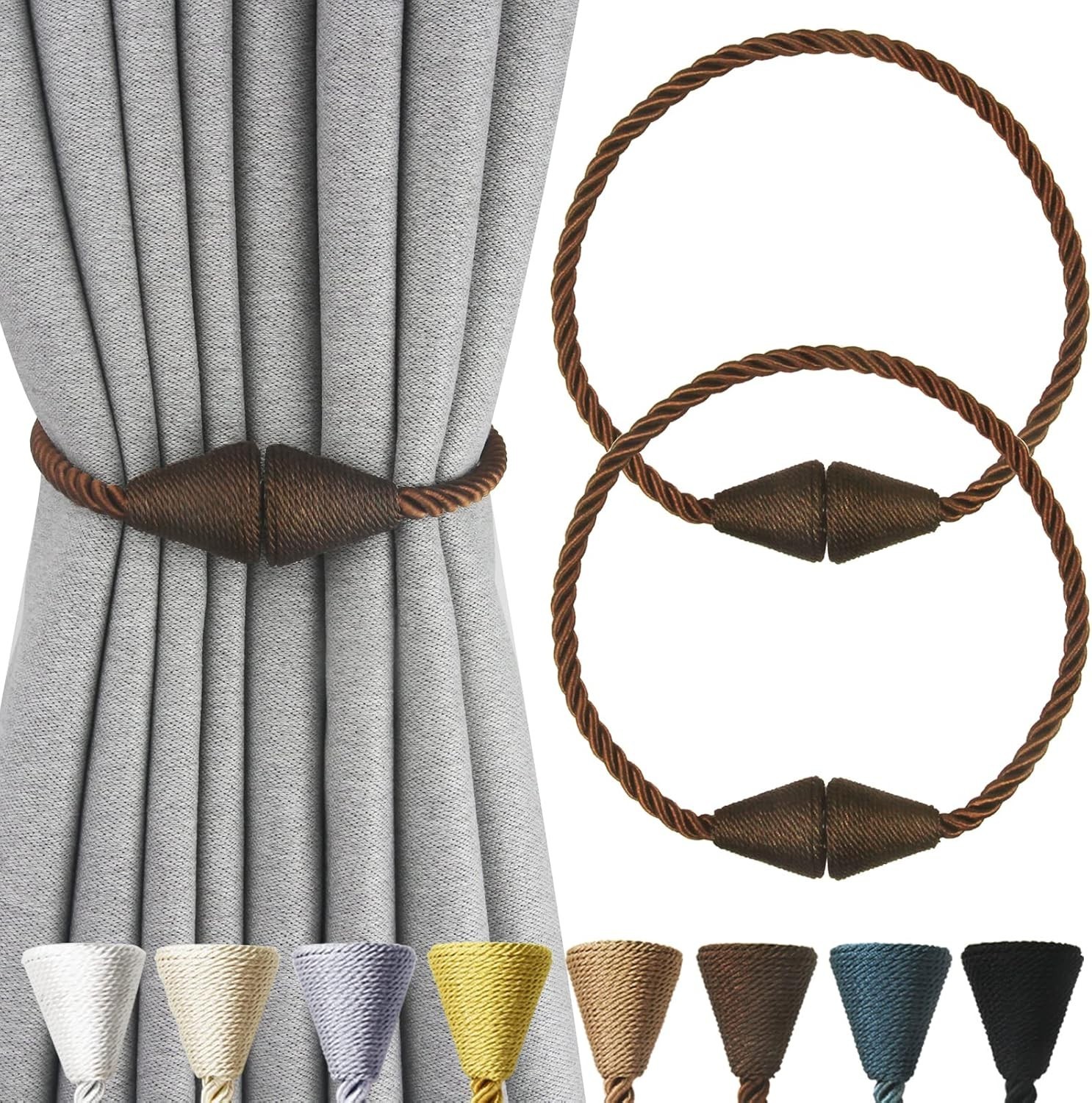 2 Pack Magnetic Curtain Tiebacks Rope Modern Handmade Curtain Tie Backs Decor…