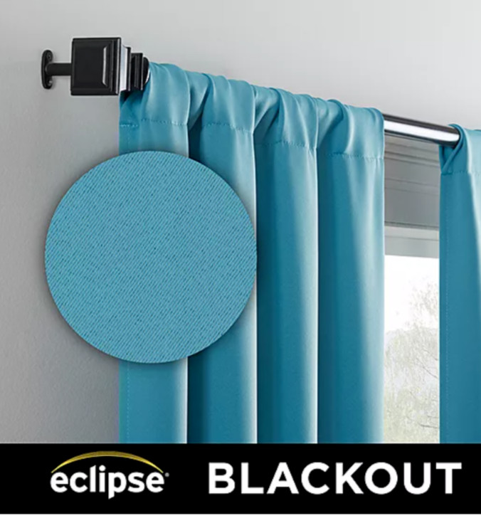 Eclipse Darrell Sky Blue Solid 37 in X 95 in. Blackout Rod Pocket Panel Curtain