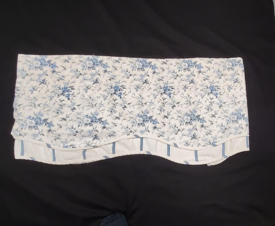 Waverly Blue and Off White Floral Valances Blue Layered Stripe Scalloped – READ