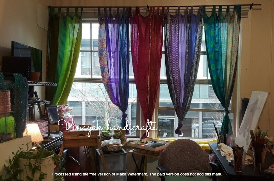 10 Pcs Indian Sari Patchwork Curtain Drape Window Decor Multi Silk BOHO Curtain