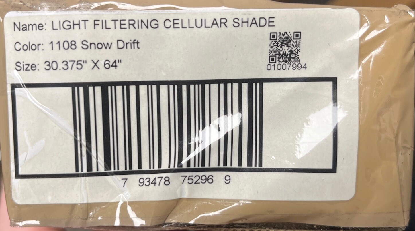 30” X 64” Snow Drift Light Filtering Cordless Cellular Shade