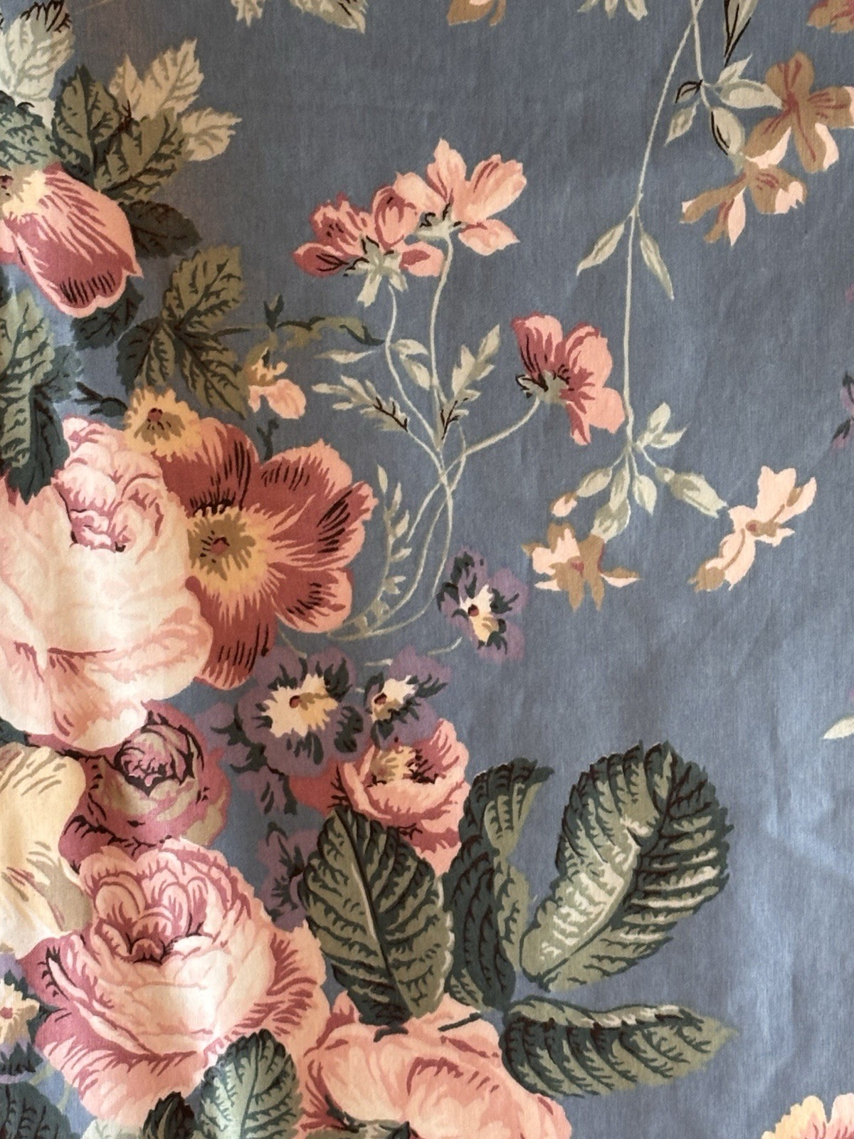 2 Pair Curtain Drapes Blue Pink White Chintz Floral 48”W Each Panel X88”L