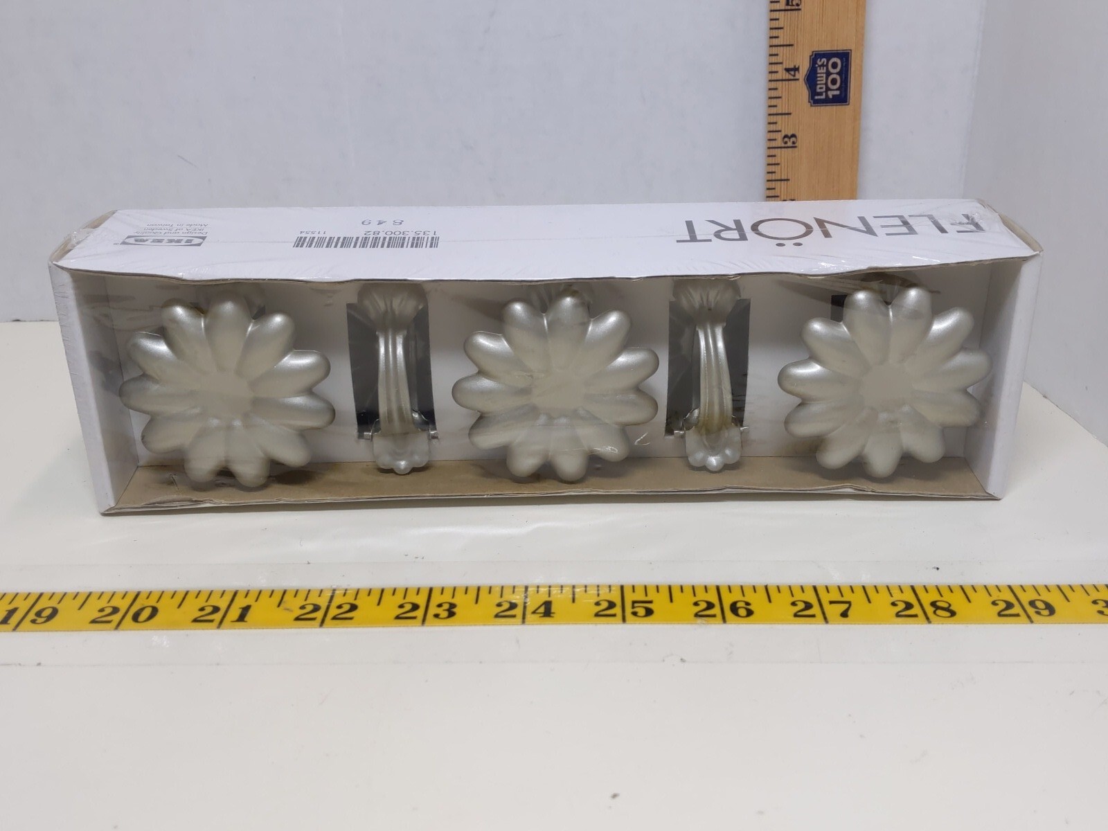 IKEA FLENORT Curtain Holdbacks Silver Flower Design Set of 4 New in Box