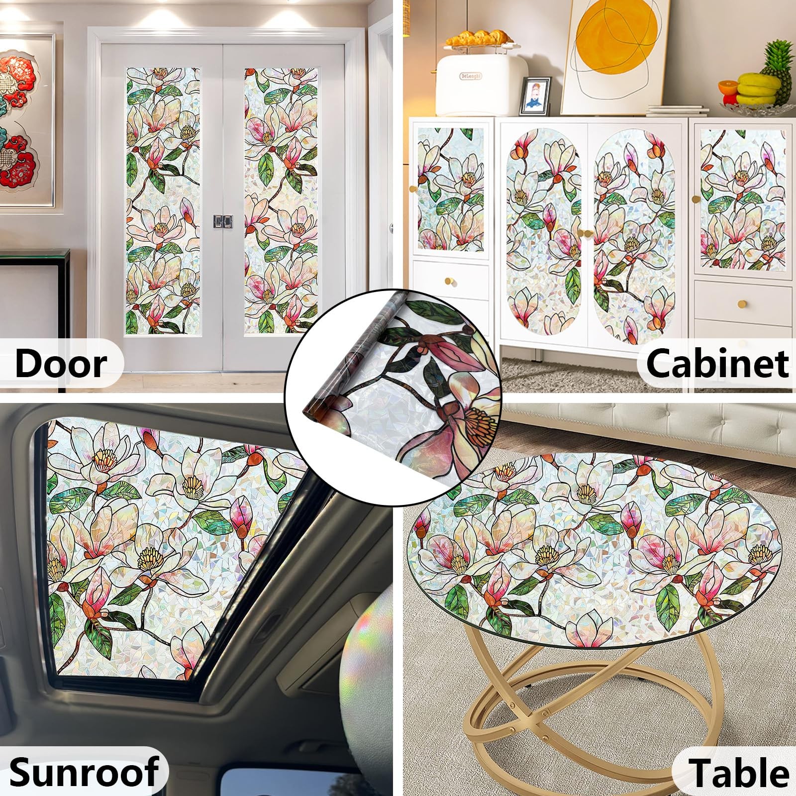Bectosy Window Privacy Film Stained Glass 17.5″ x 78.7″, Magnolia