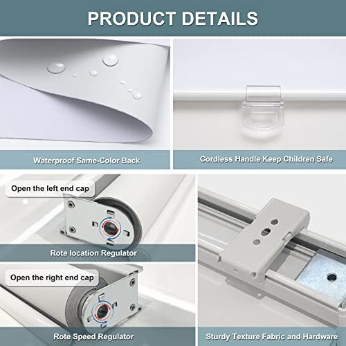 Cordless Roller Shades Blackout Blinds for Windows Room 48″W x 72″H White
