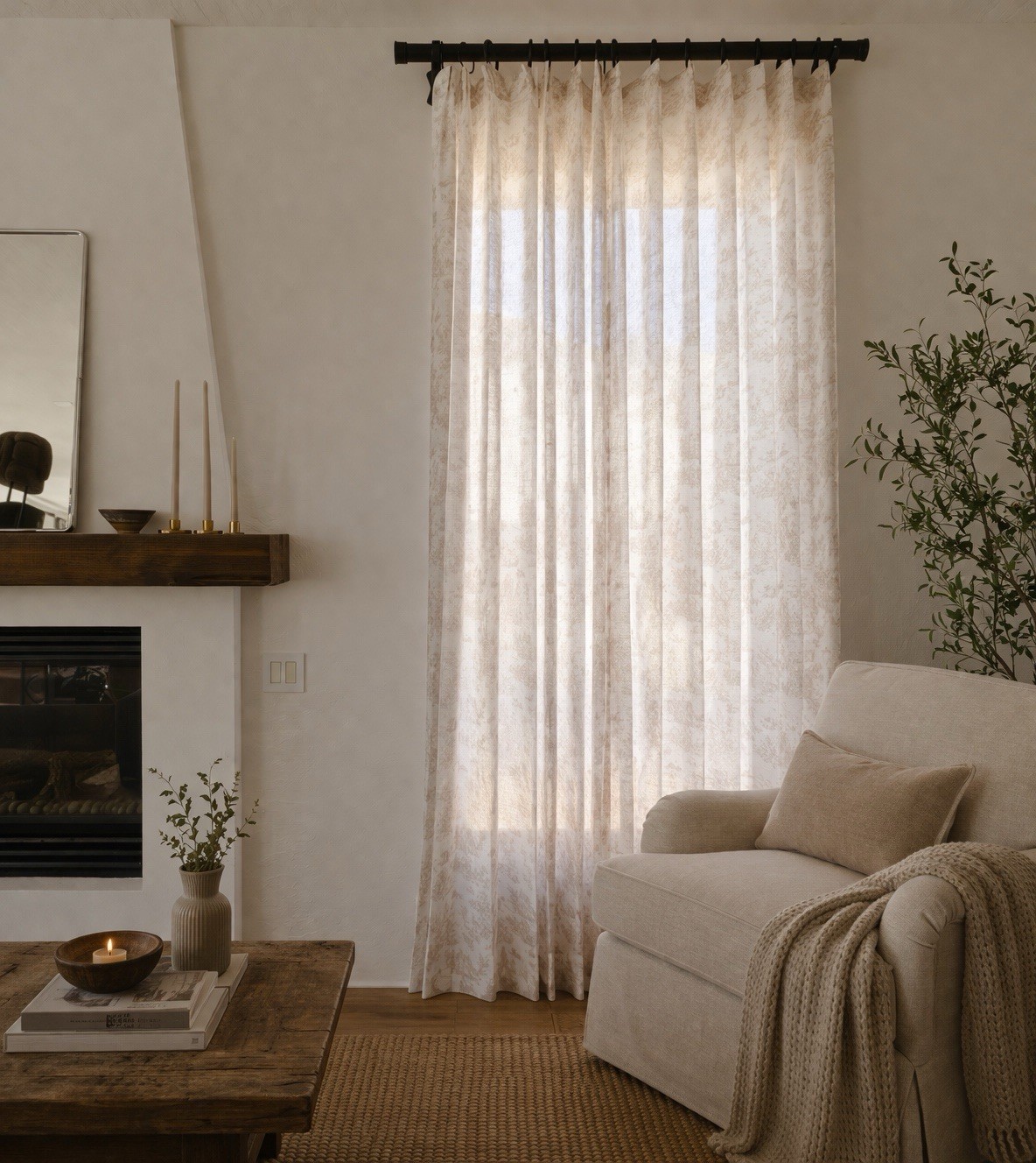 6 Tall French Toile Curtains Vintage Farmhouse Drapes/Light Filtering 107″ H