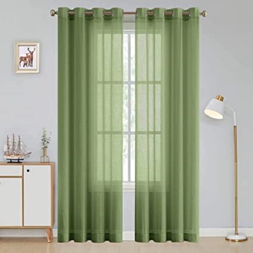 Linenweaves Cotton Linen Solid Window Curtain Set With Eyelet Rings 4.5ft x 5 ft