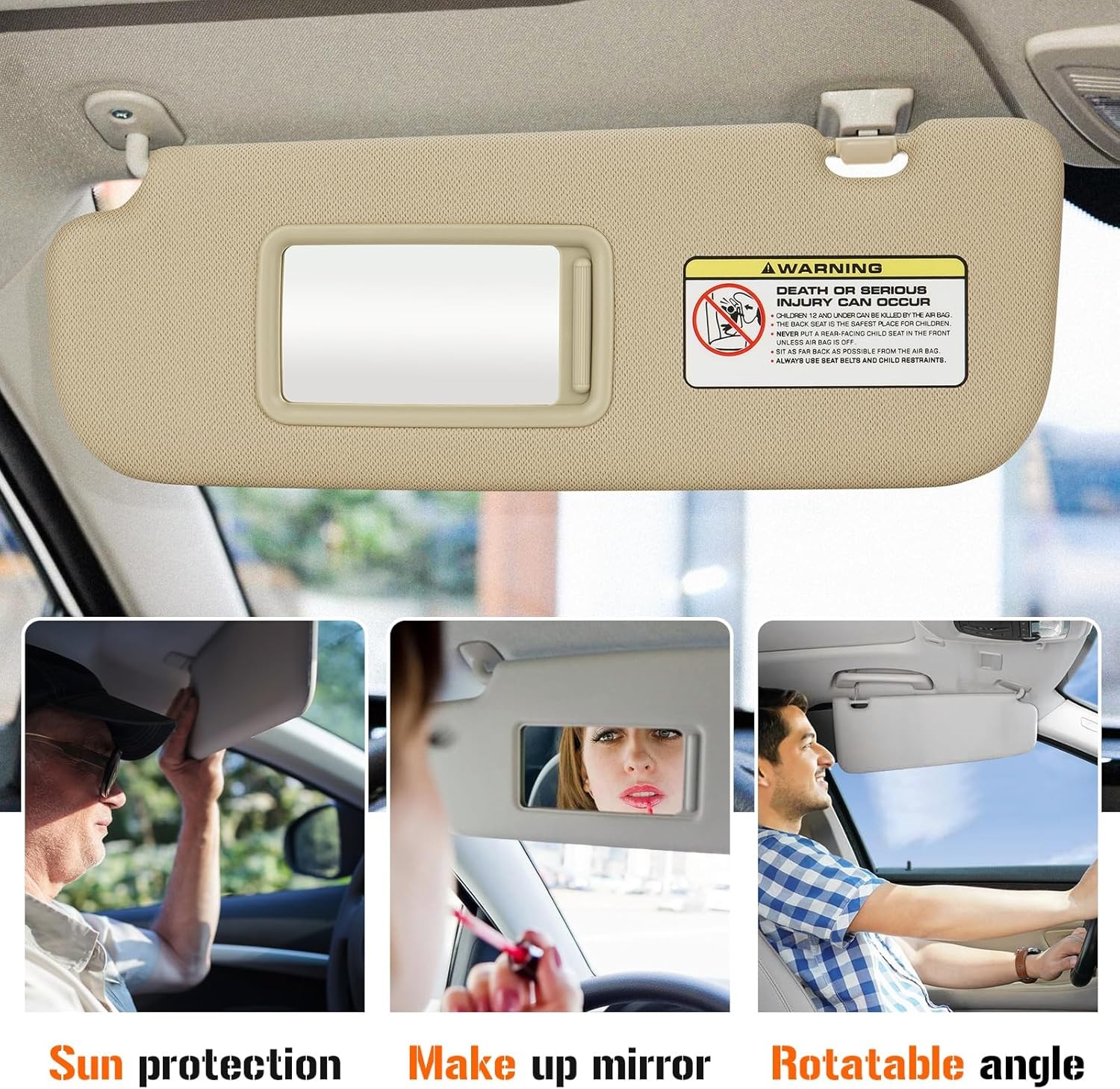 Sun Visor for Hyundai Elantra 2011-2015 (NOT Fit GT Model), Left Driver Side Bei