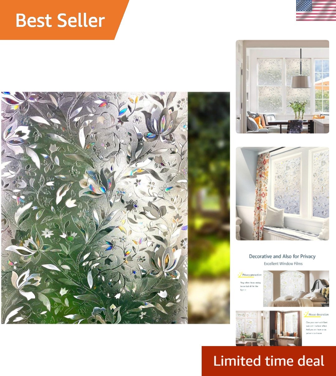 Window Film, Decorative Window Privacy Film, 3D Stained Glass Window Sticker,…