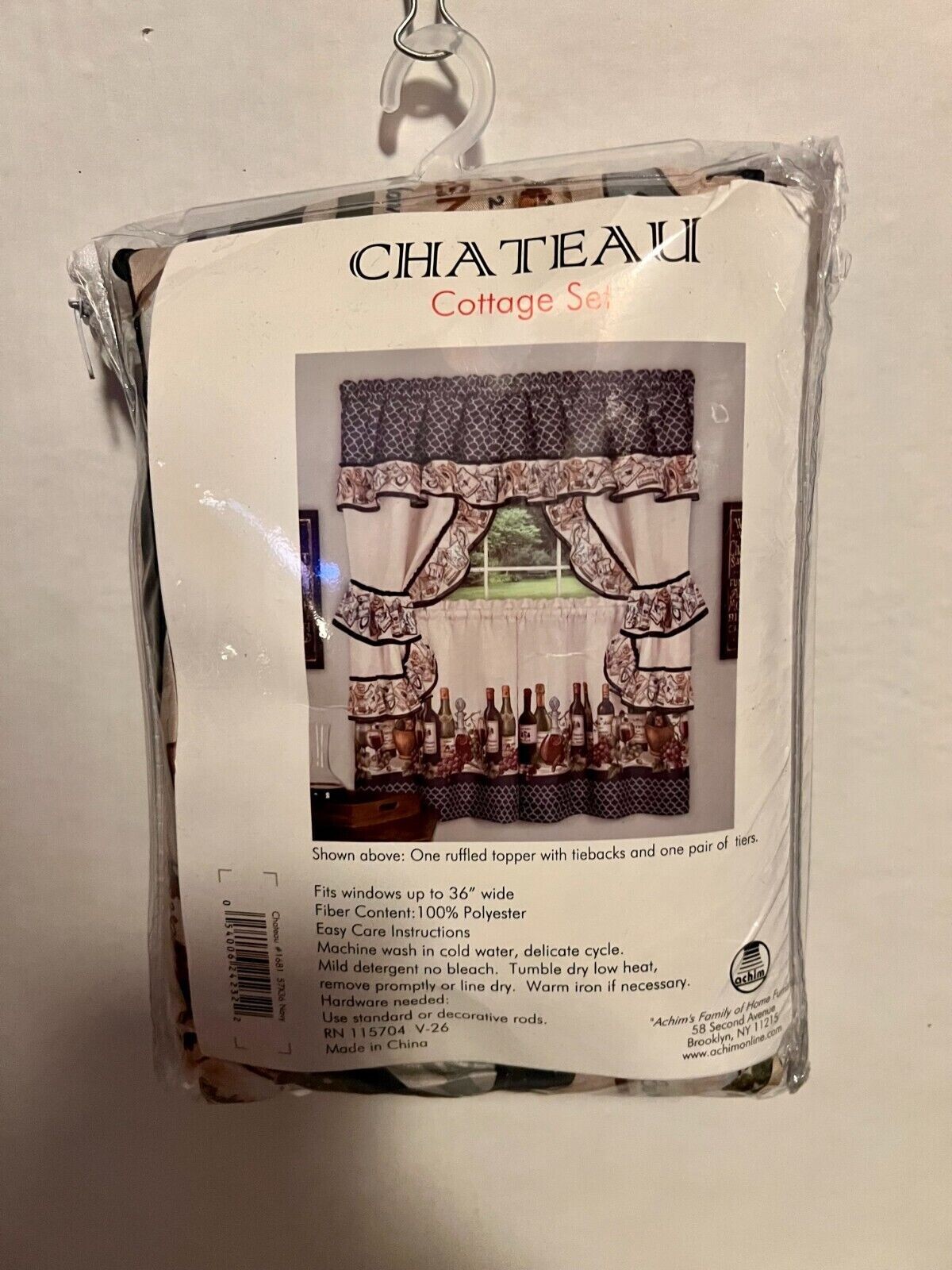 Chateau 3-Piece Kitchen Curtain Valance & Tiers Cottage Set, Navy 