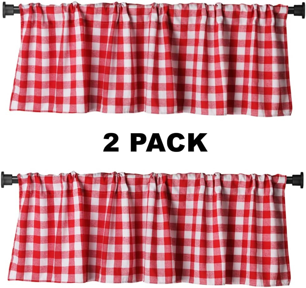 2 Pack Buffalo Check Plaid Window Valances Red and Black Farmhouse Design Windo