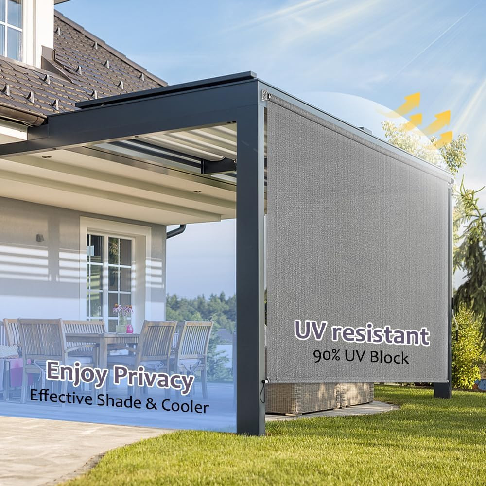Patio Shades Roll up Outdoor Blind, 10′ W X 8′ H Cordless Sun Shade Privacy Scre