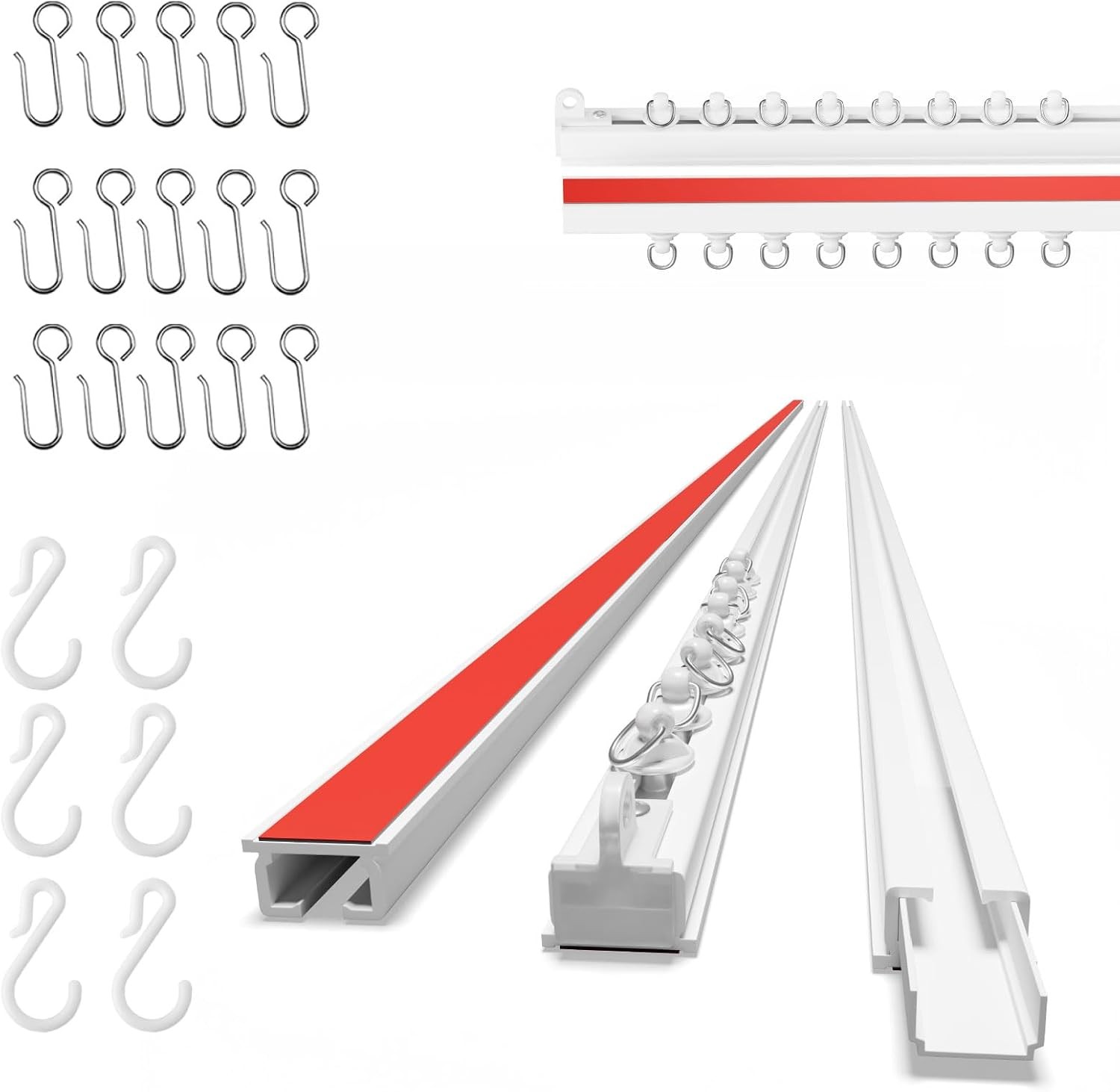 Self Adhesive Ceiling Curtain Track (5.45FT,1.66M, White) Curtain Track Ceiling