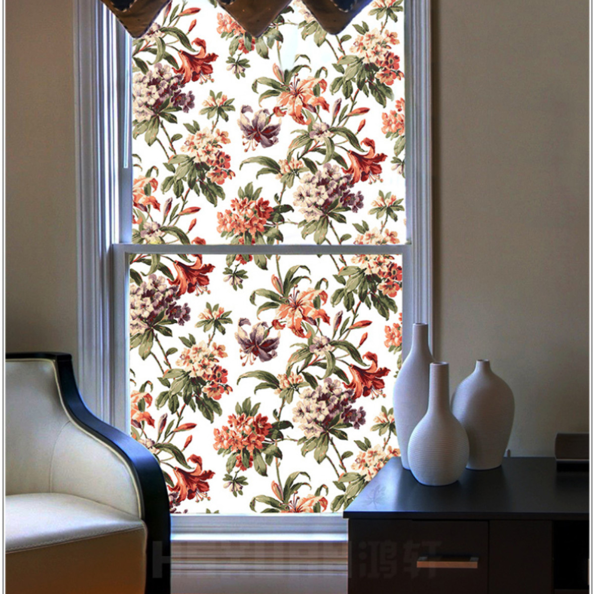 Floral Stained Window Privacy Film Glass Sticker Decorative Static No Glue Retro