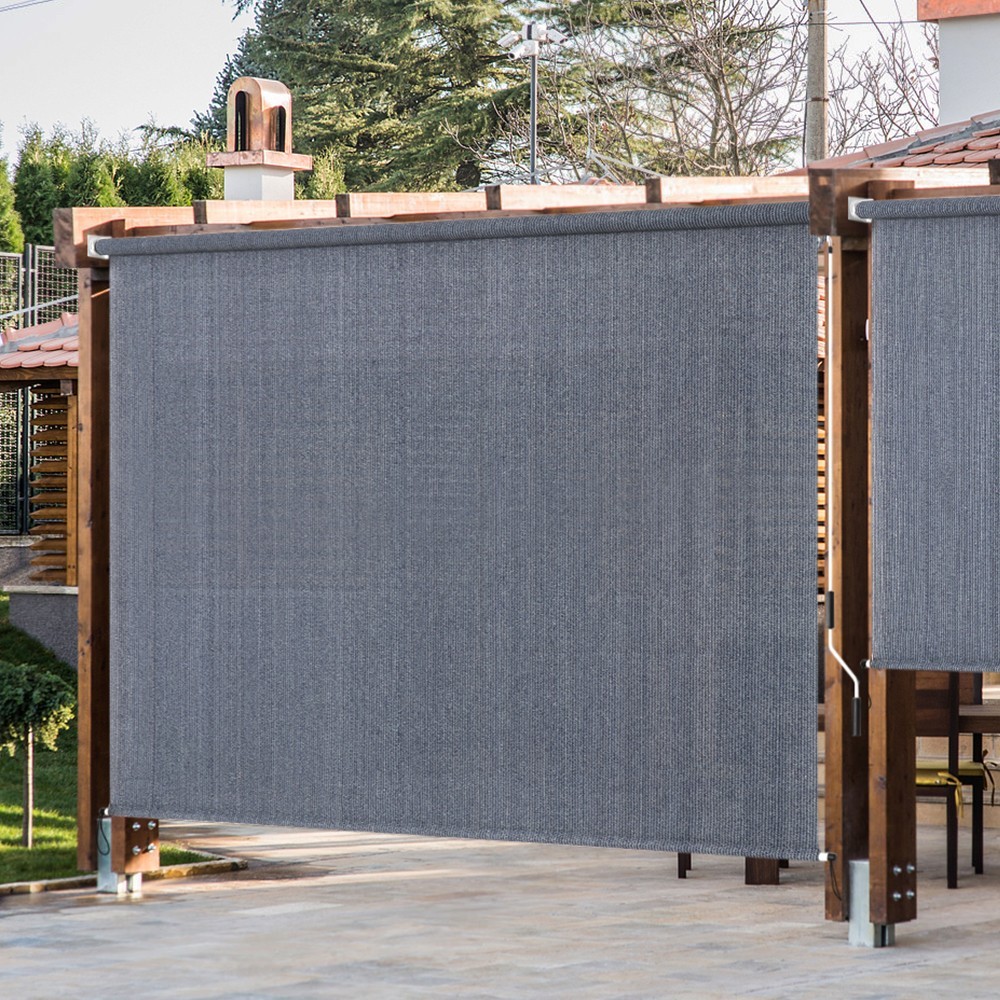 LUCKUP Outdoor Sunshade Patio Shades Roll Up Cordless Outdoor Blind, Blue-Gray