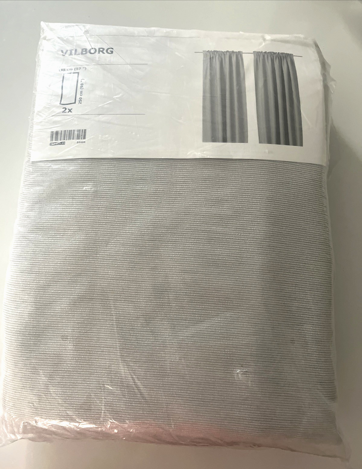 IKEA VILBORG Gray Room Darkening Curtains Pair Fine Stripe Size 57×98 in NEW