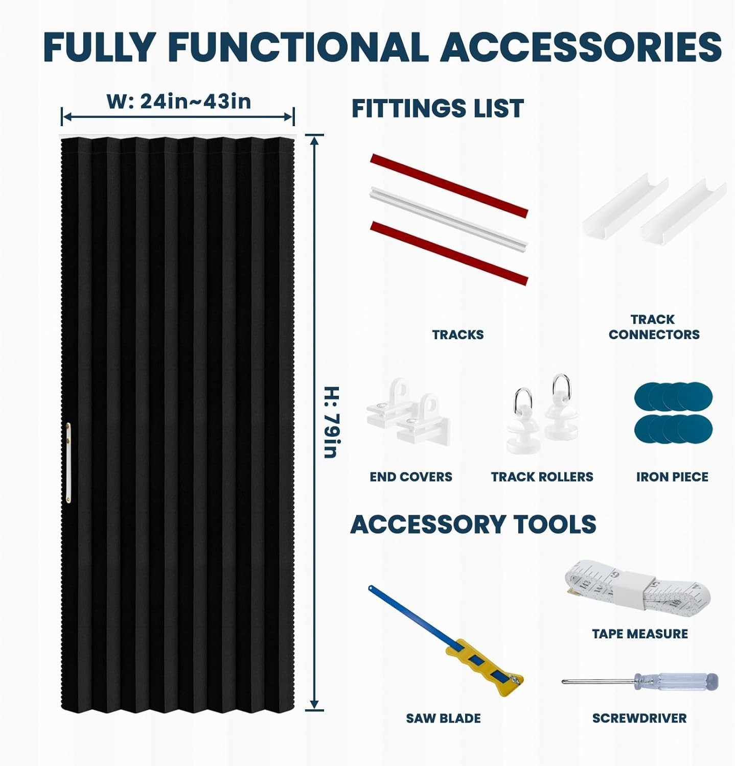 Versatile Black 100% Blackout Door Curtain, 43”W x 79”L – DIY Installation Kit