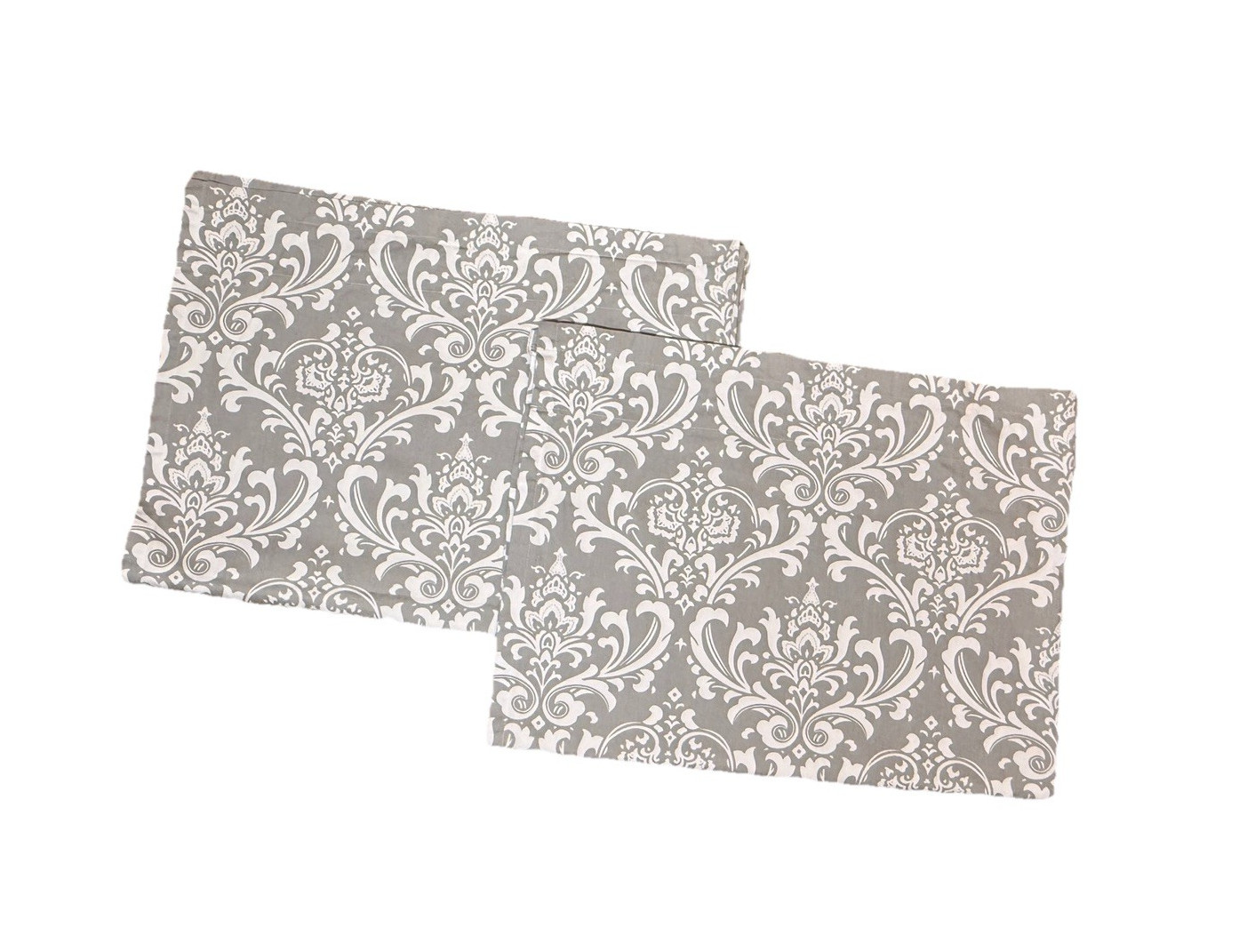 2 Gray White Canvas Curtains Panels Drapes Cotton Damask Print 84 Long Pair