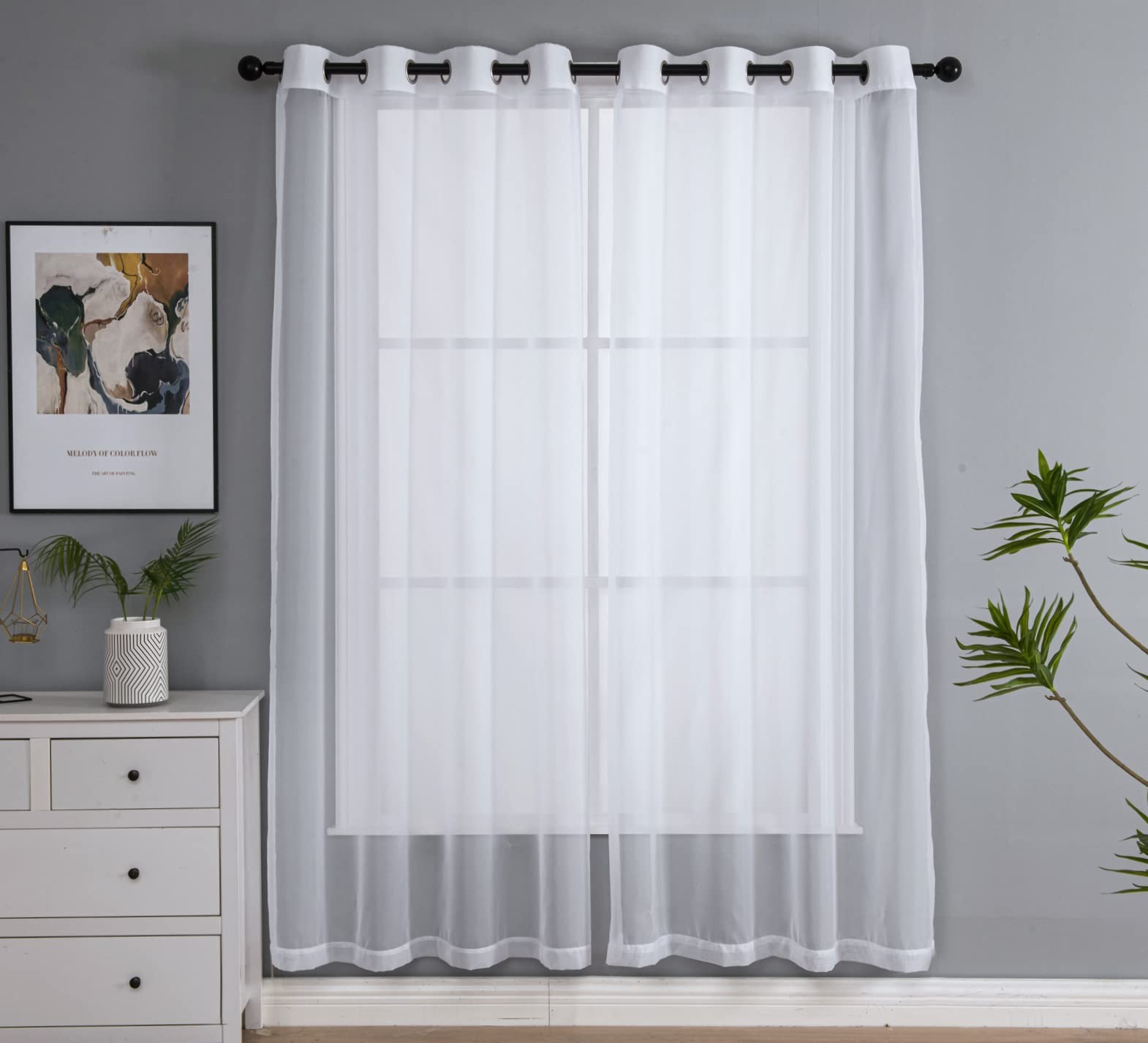 Sheer White Curtains 84 Inch Length, Solid Voile with Grommet Top for Living …