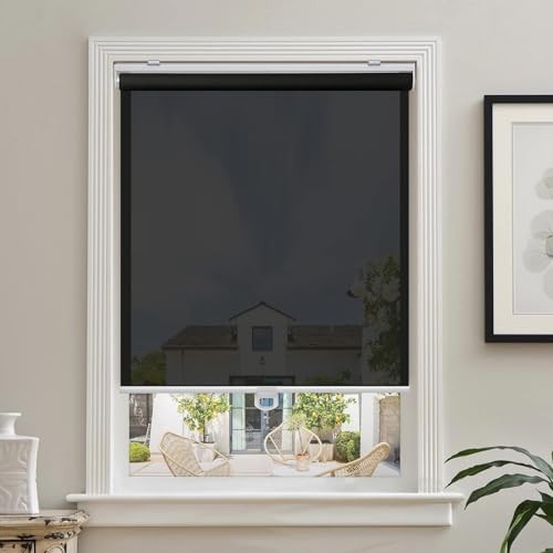 Cordless Roller Shades for Windows Light Filtering Shades 23″W x 72″H Black