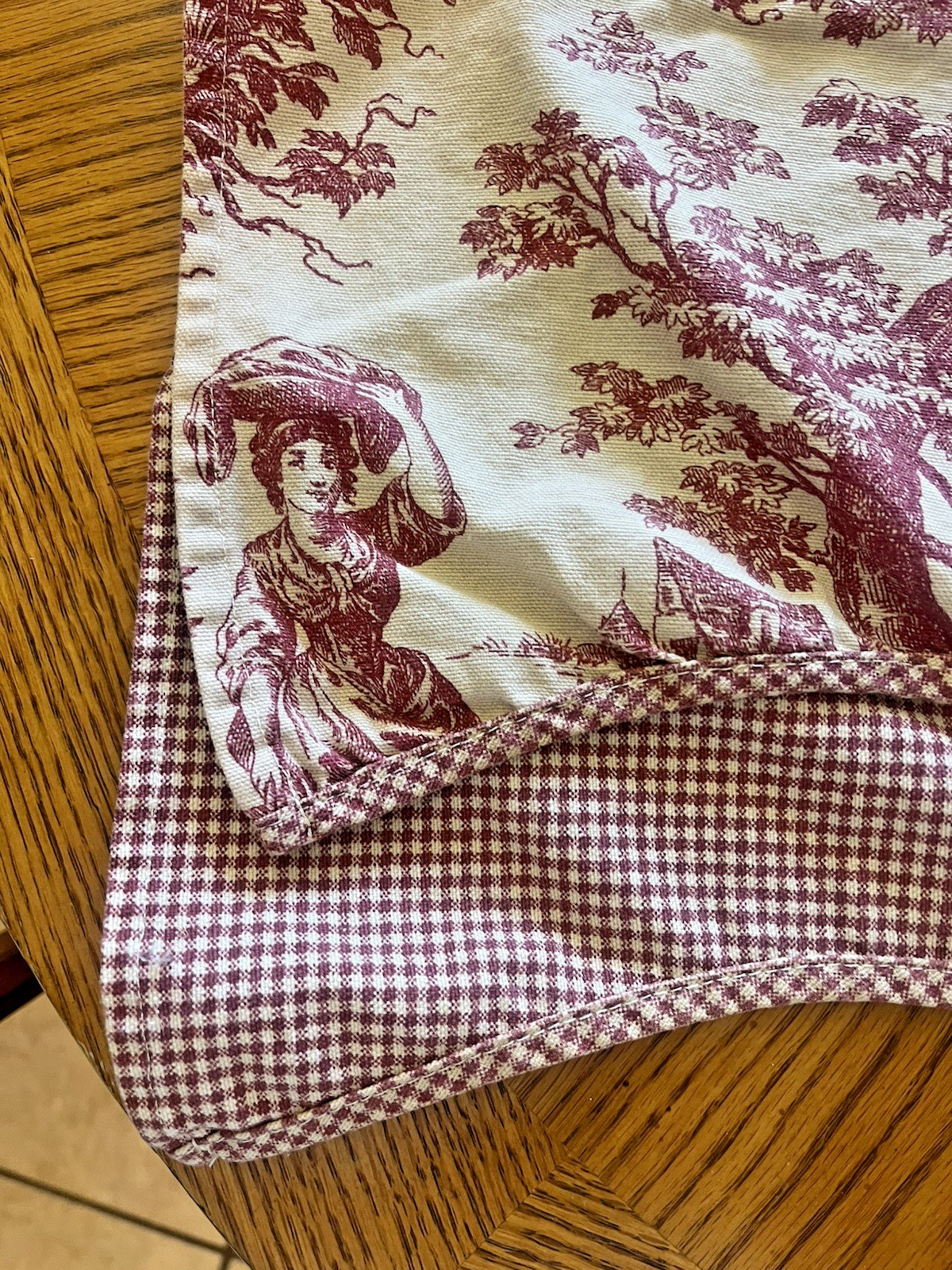 Toile Valance Burgundy Red Off White Beige Gingham Check French Country 74×15.5″