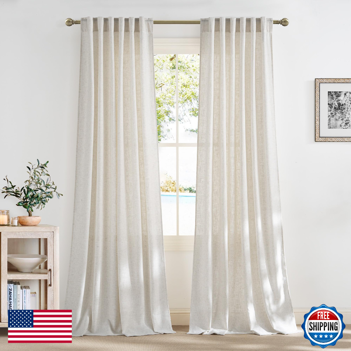Nicetown Linen Curtains 144 Inch Long 2 Panels Set 55 Wide Thick Flax Linen