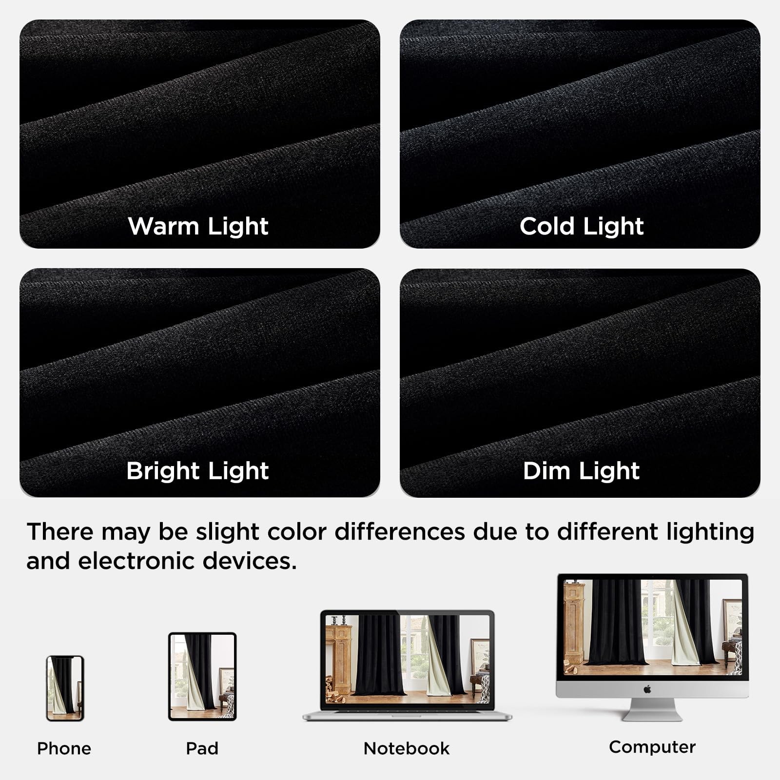 Joydeco Black 100% Blackout Curtains 96 Inch 2 52″W x 96″L (Pack of 2),