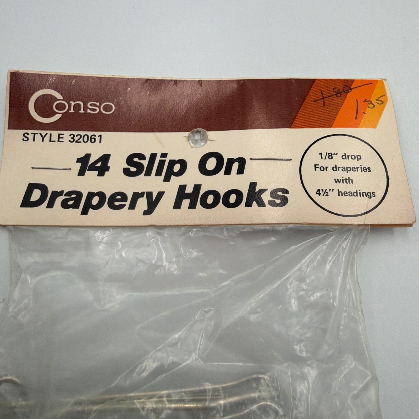 Conso Slip On Drapery Hooks 14ct Silver Metal Vintage Style 32061 1/8 Drop 4.5″