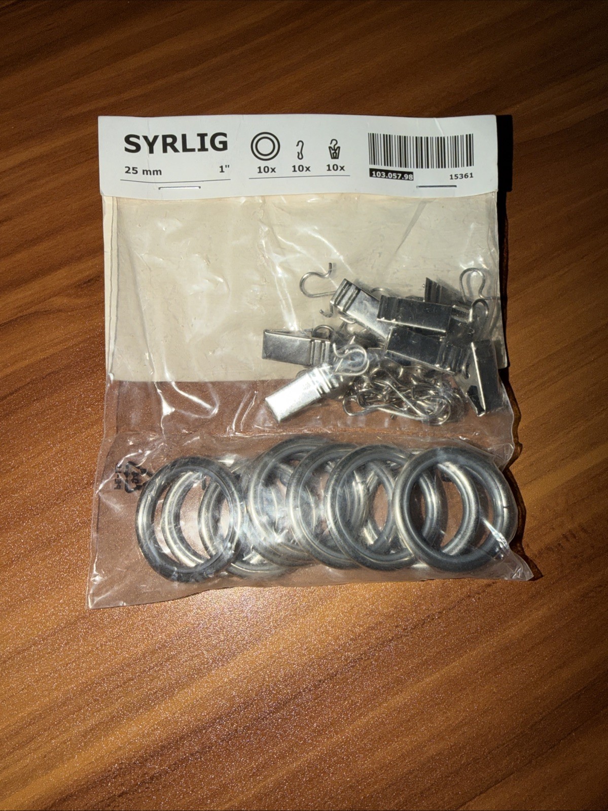 Ikea SYRLIG Curtain ring with clip & hook 202.172.25 silver/gray Pack Of 10 -NEW