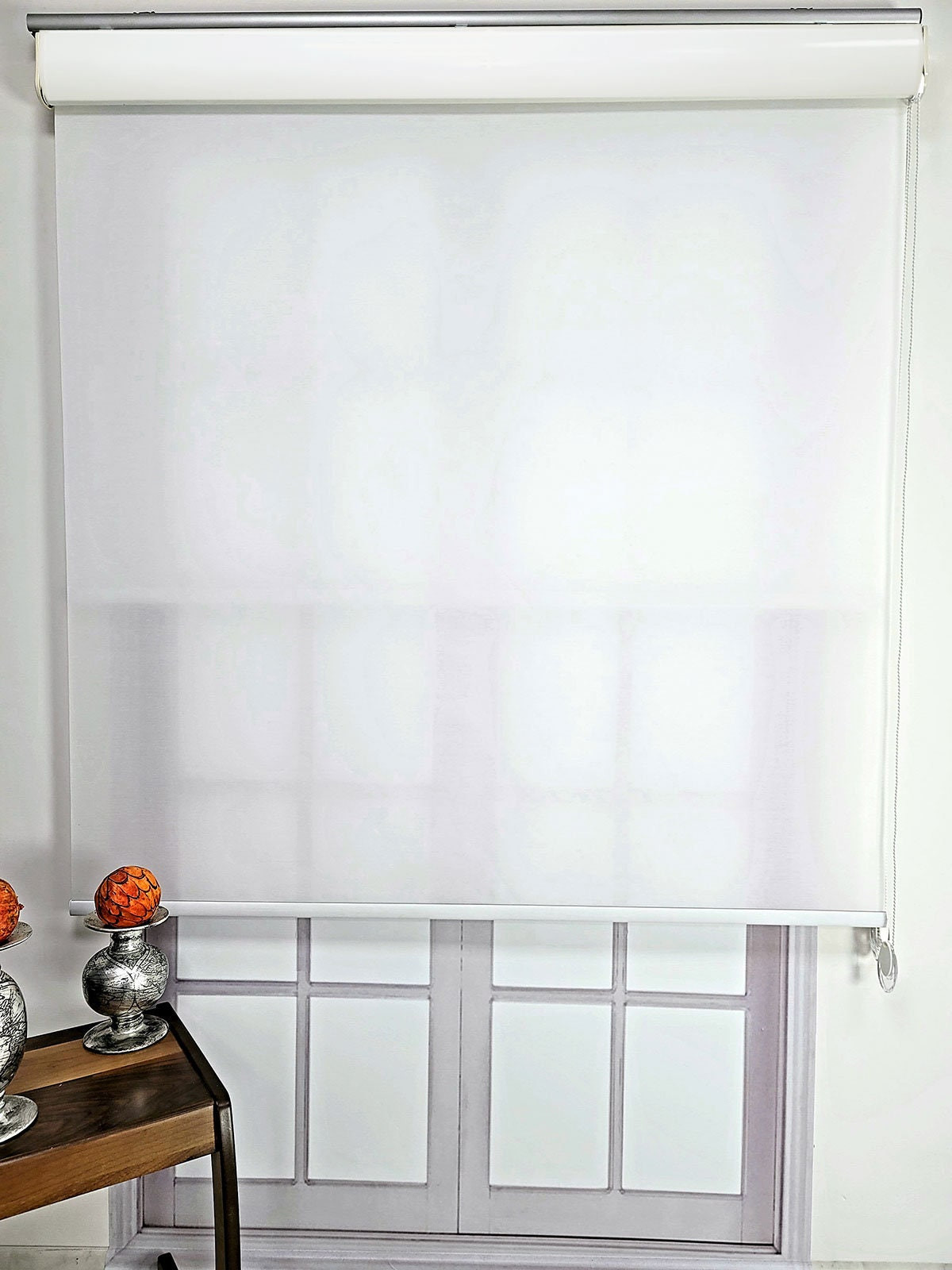 Plain Fabric Double Mechanism Tulle and Roller Blinds Curtain, Light filtering,