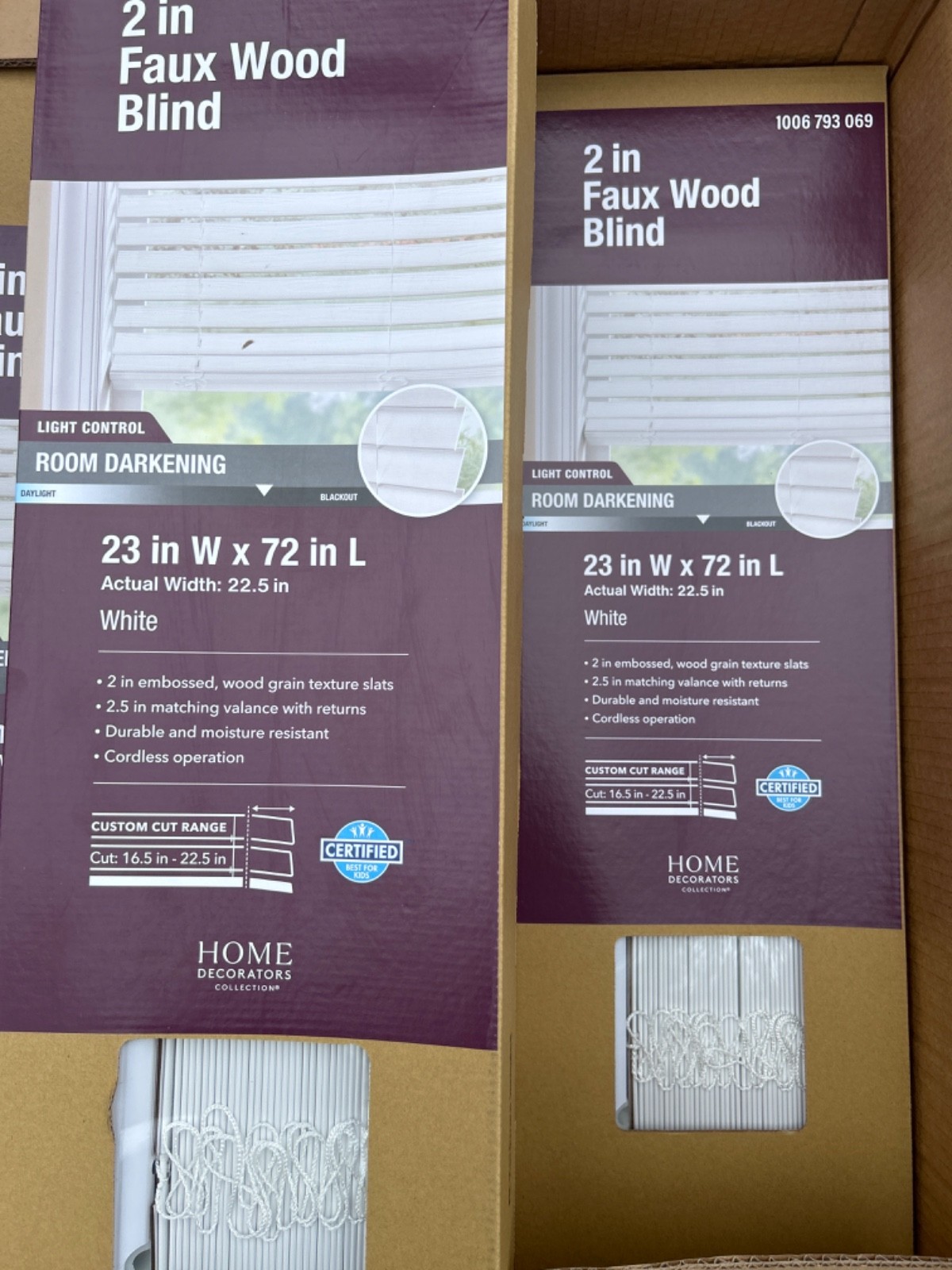 2-Pack White Premium Faux wood blinds 2.5” Slats 23” W X 48” L Home Decorators
