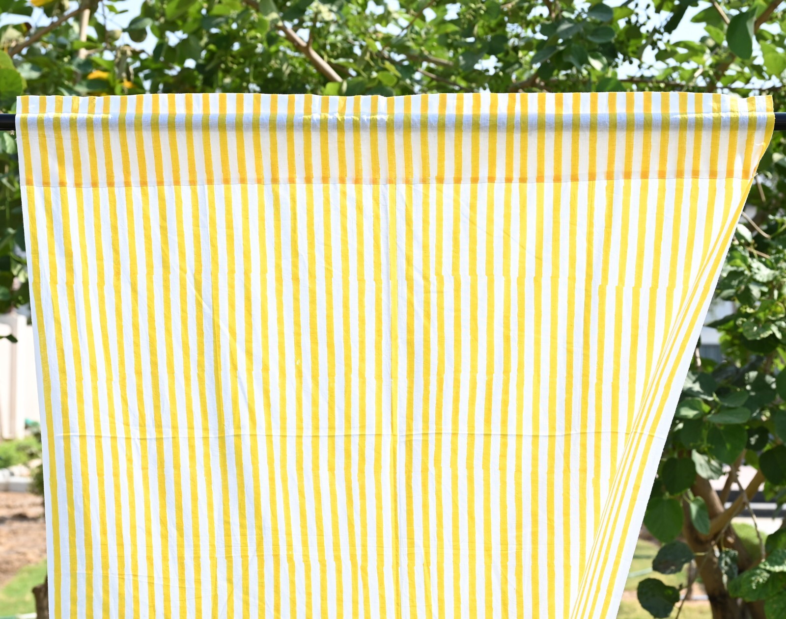 Yellow Striped block Print Curtain Panels Set of 2 Indian Cotton window Curtains
