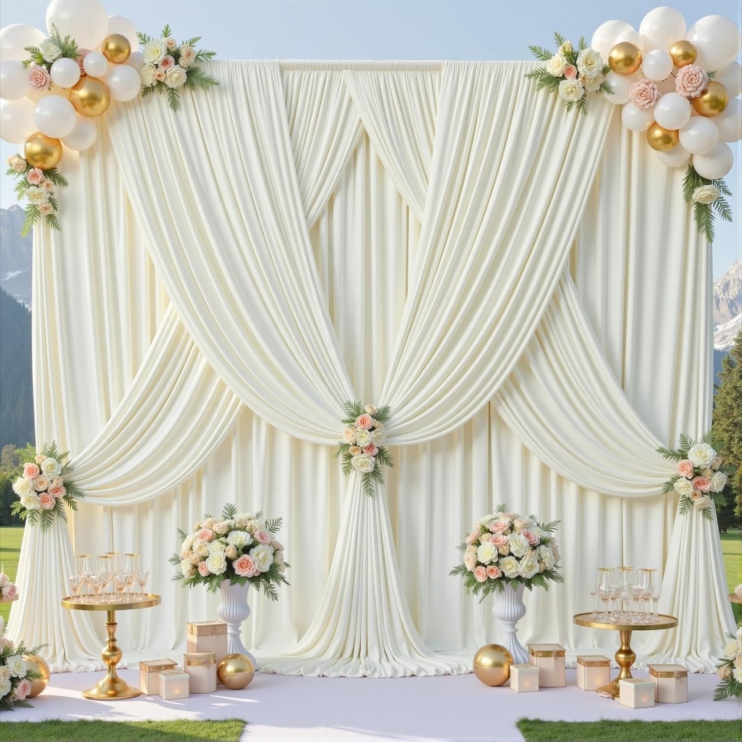 40ft x 10ft Wrinkle Ivory Wedding Backdrop Curtains for Party Bridal Shower