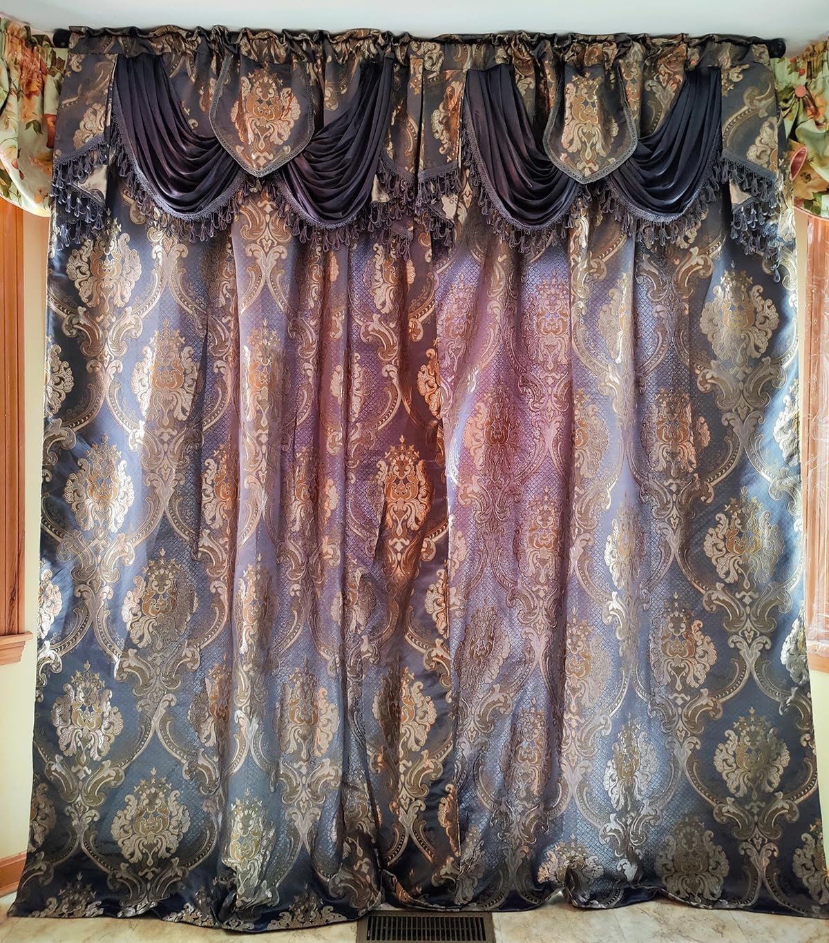 GOHD Luxe LoveJacquard Window Curtain Panel Drape with Attached Fancy Valance 2P