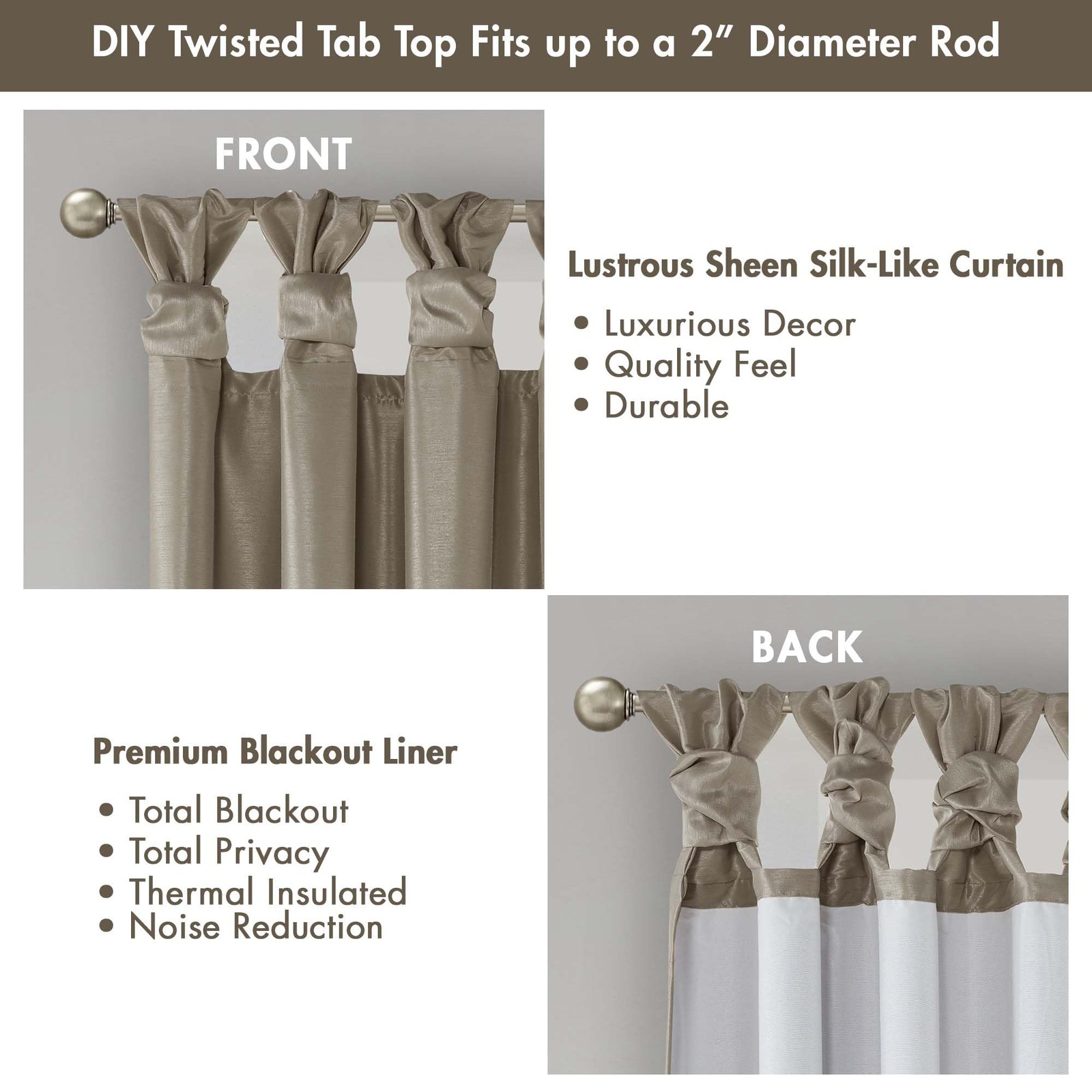 Madison Park Emilia Total Blackout Curtain 95″L x 50″W Pewter Twist Tab Top