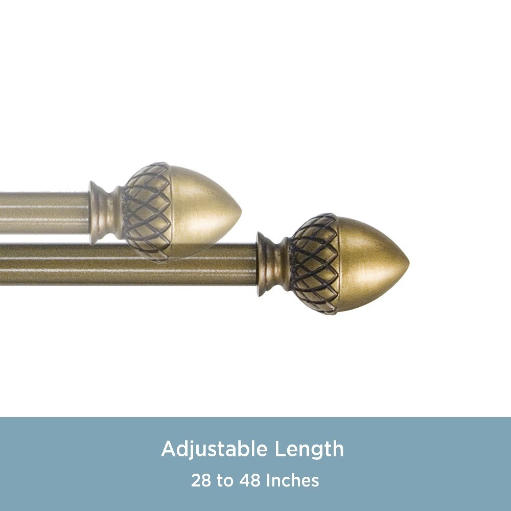 Adjustable Tension Curtain Rod 28 to 48 Inches Antique Brass Finish 1/2 Inch