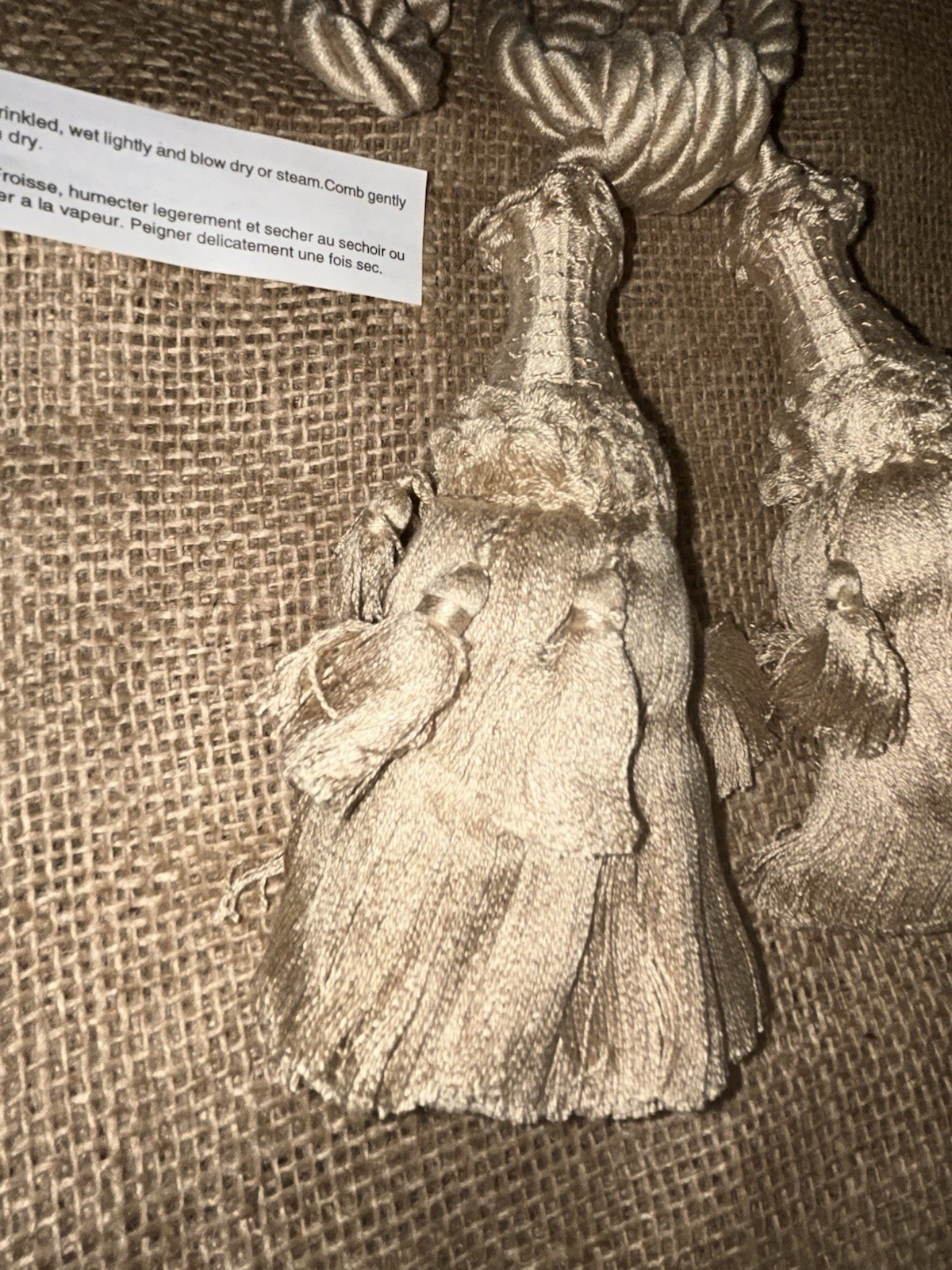VTG DOUBLE Creamy Tan Detailed 6” Tassel Curtain Tieback 20.5”L
