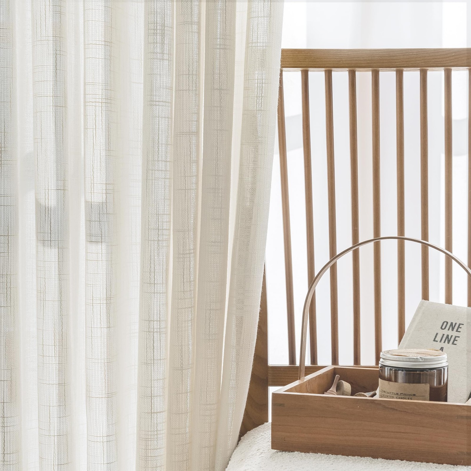 Side Light Linen Texture Semi Sheer Narrow French Door Panels for Front/Glass…