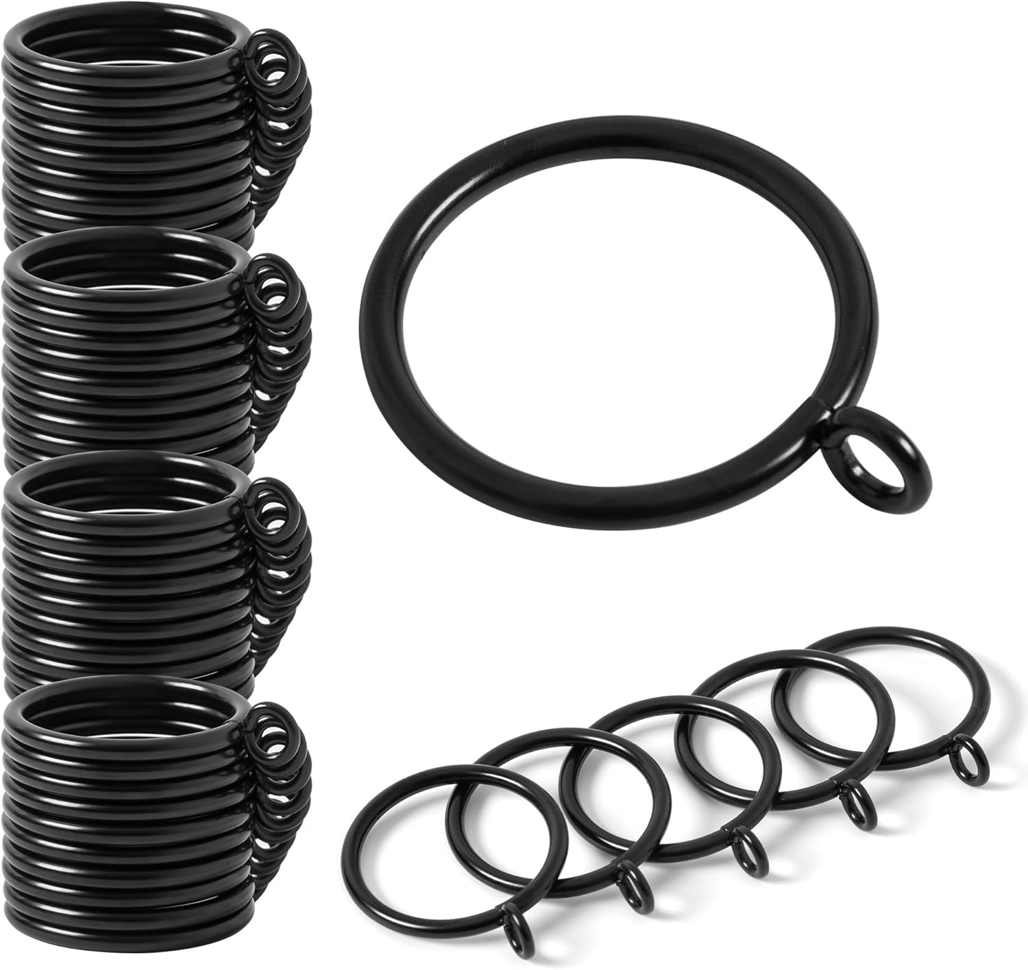 Black Curtain Rings 40 PCS, 1.5 Inch Metal Curtain Rings with Eyelet for Drapery
