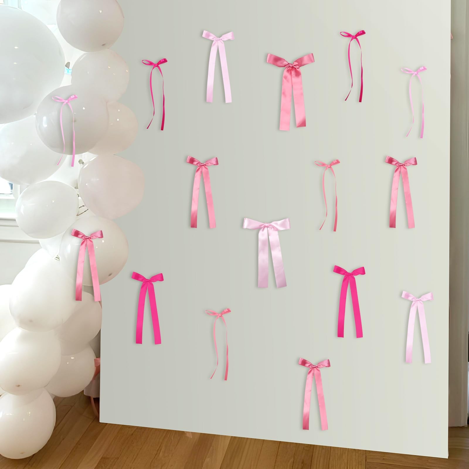 16Pcs Pink Bow Birthday Party Decorations, Satin Ribbon Bows Party Background…
