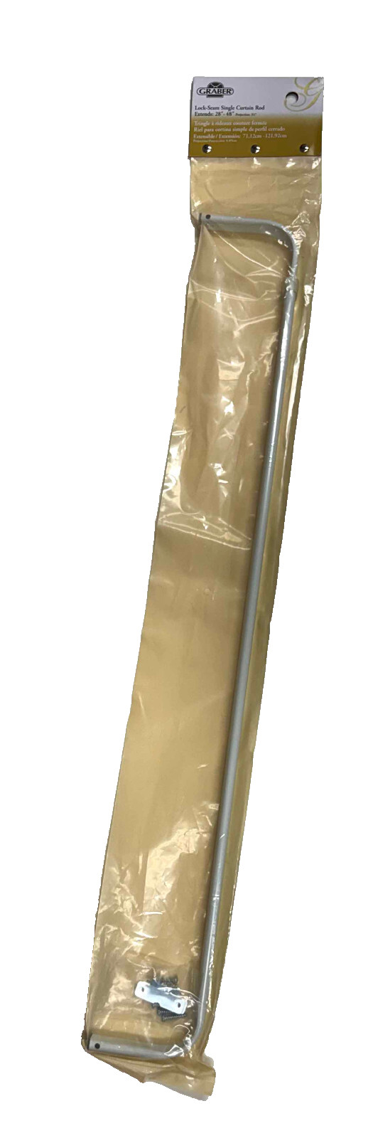 Graber 3 1/2″ Projection Single Lock Seam Curtain Rod (White) Extends 28″ to 48″