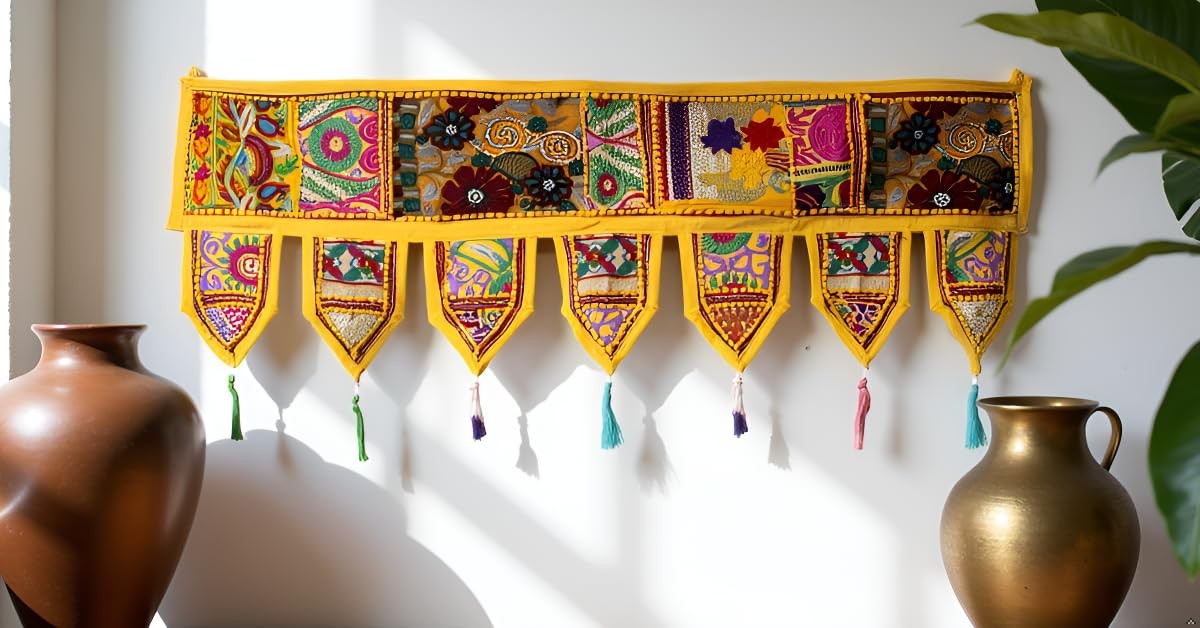 Indian Handmade Traditional Embroidered Toran Cotton Thoranam Door Living Roo…