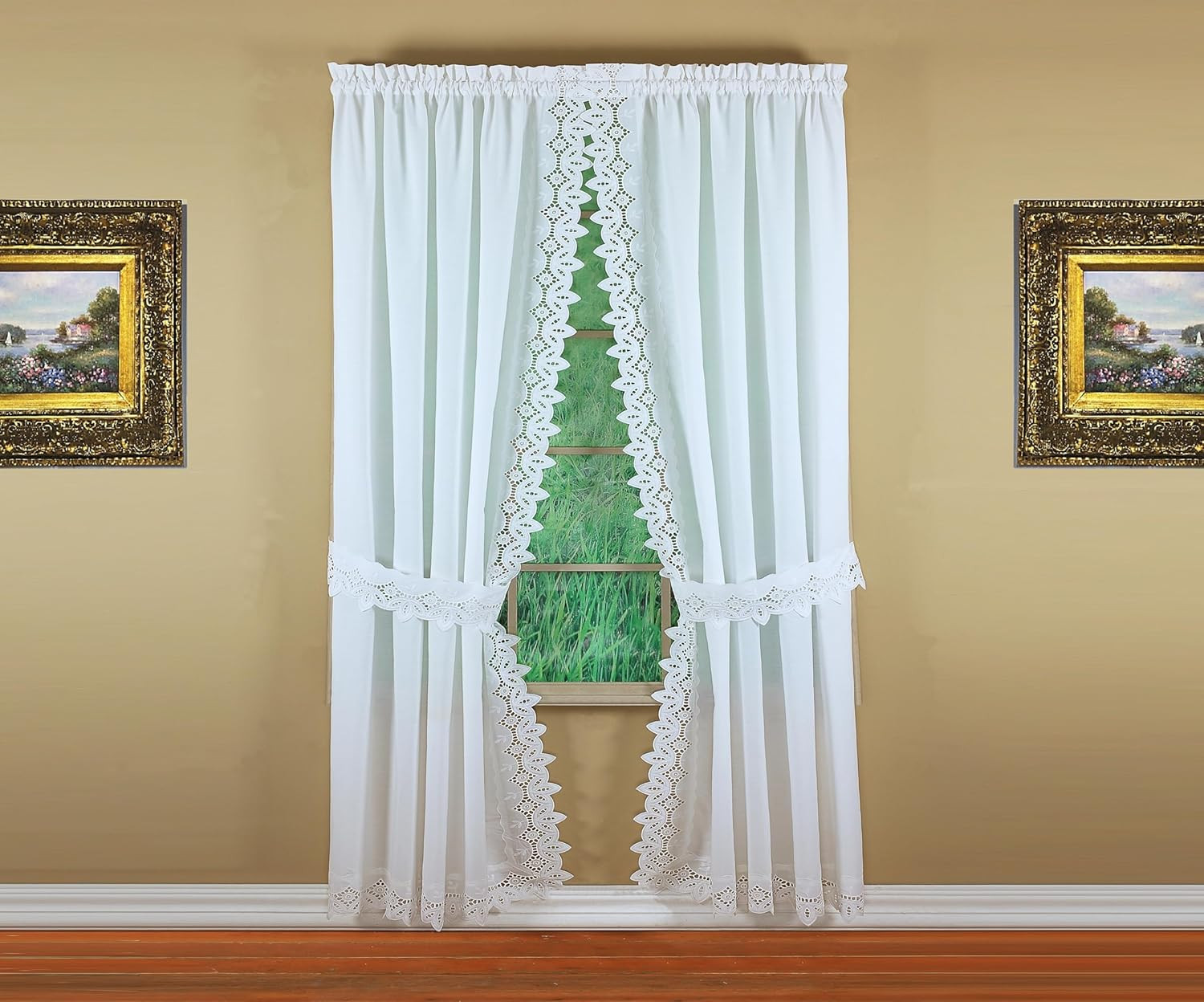 Heirloom Battenberg Eyelet Curtain Panel Pair, 84″ White, 4-Piece Set