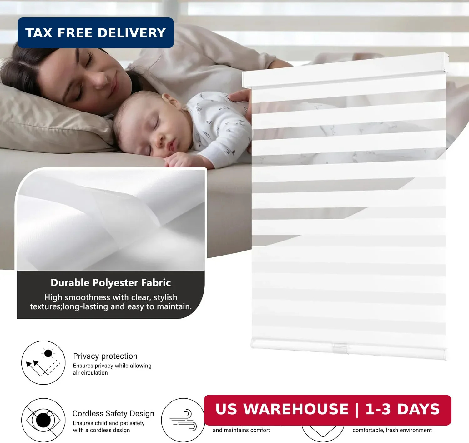 AOSKY Cordless Zebra Blinds for Windows Pull Down Roller Window Shades Dual Laye