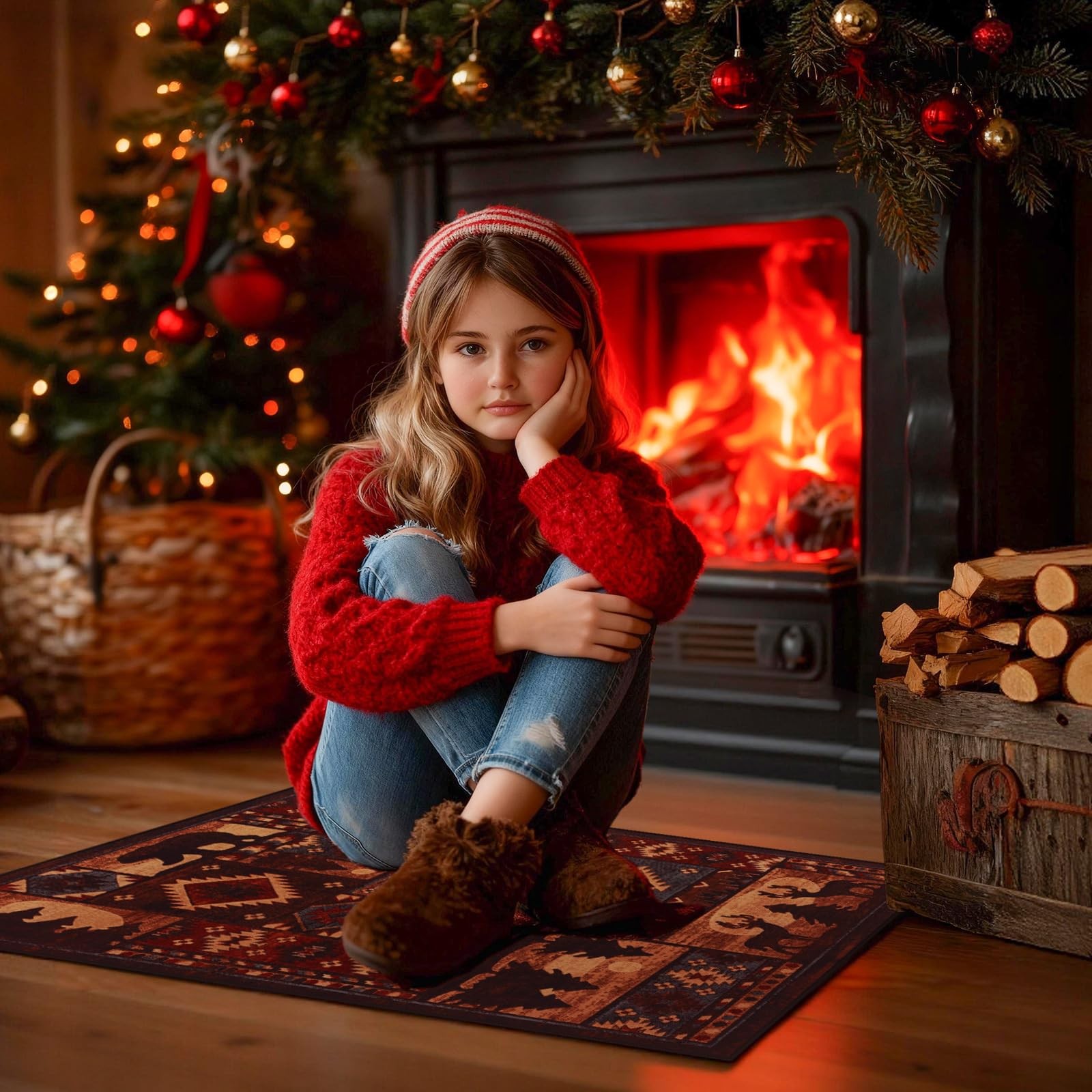 Fireplace Hearth Rug, 24 x 36in Soft Non Slip Protector Mat, Ultra-Thin Vinta…
