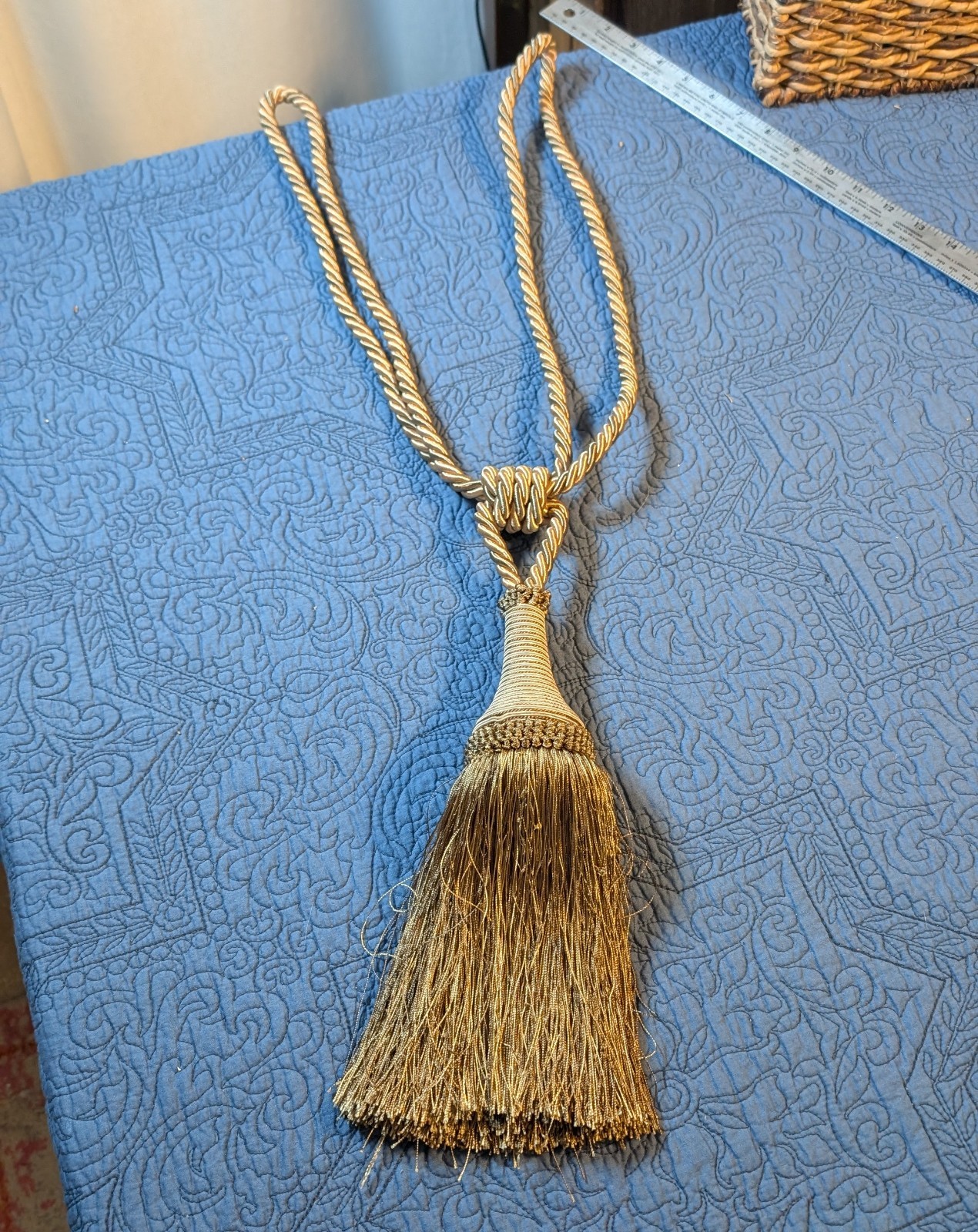 Large Decorative Curtain Tassel Tieback Gold Rope Fringe Drapery Holdback 29 In